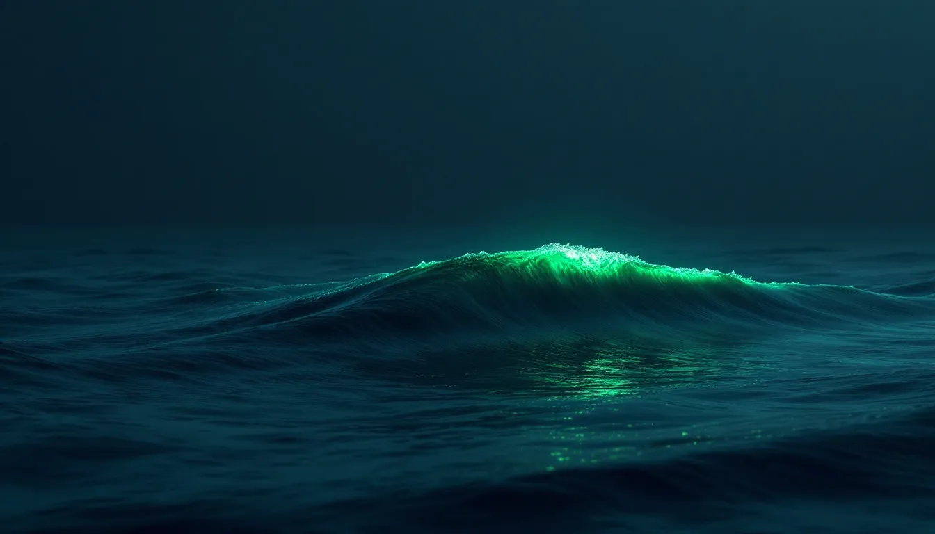 A glowing green wave rising and fading on a dark sea, like a craving that peaks and passes
